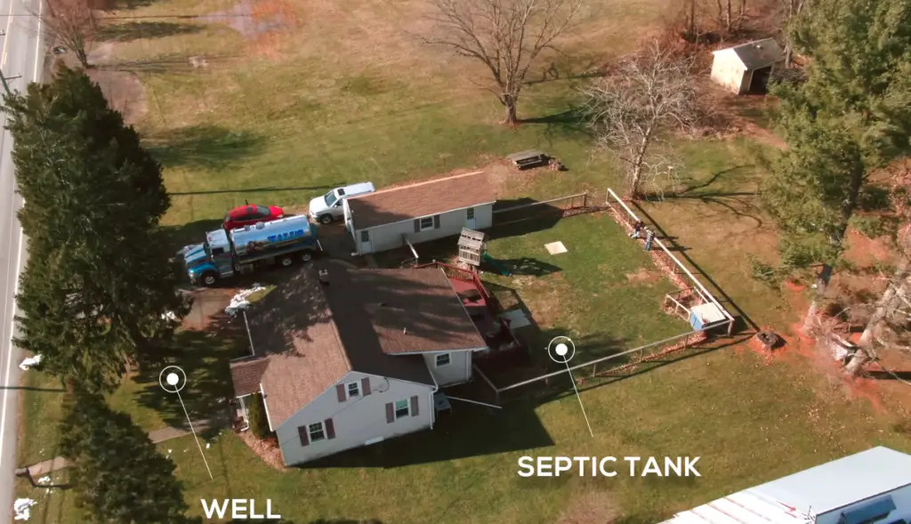 What distance should a septic tank be from the house?